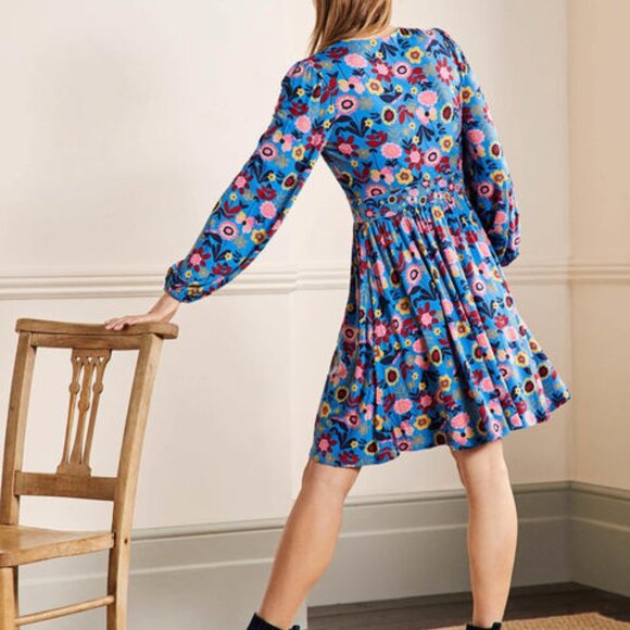 Boden Flora Bloom Jersey Mini Tea Dress, Moroccan Blue, size 8/M (fits S) tall - Picture 2 of 9